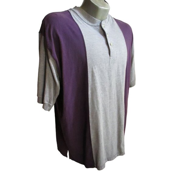 Vintage Henley Shirt Large Citi Express Mens Two-Tone Polo Shirt Purple & Gray - Picture 2 of 7